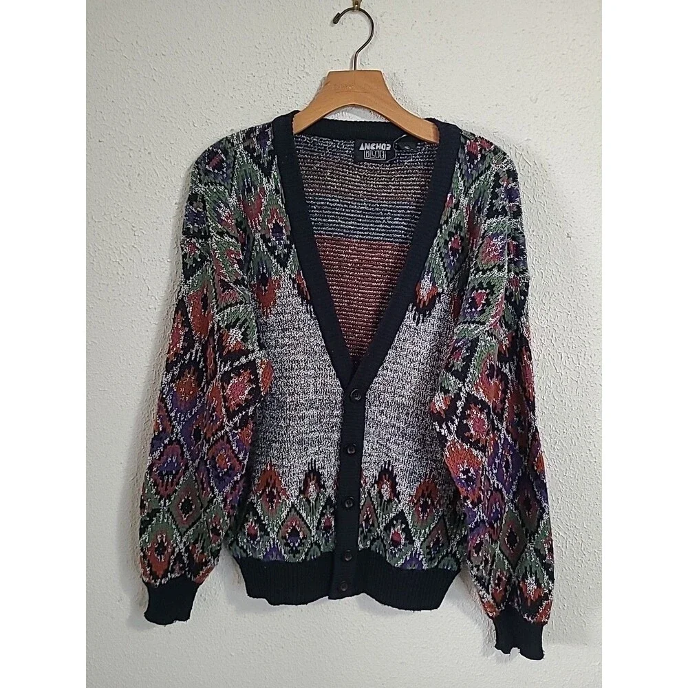 Vtg Anchor Blue Cardigan Sweater Mens S 90s Grunge Grandpa Cosby Preppy Y2K
